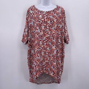 Short Sleeve Tunic LuLaRoe Sz L Geometric Design Red Blue Cream Casual Shirt